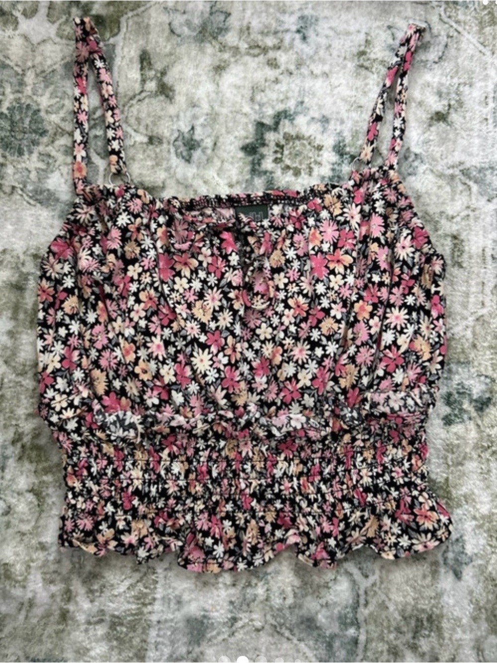 wild fable Black Floral Smocked Cami with Pink & Cream Flowers - Picture 5 of 6